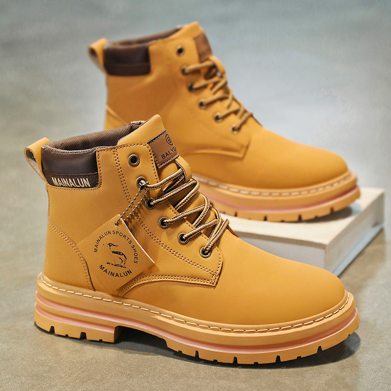 Men Shoes Everyday - Klassische Herren-High-Top-Stiefel, hochwertige gelbe Lederstiefel, modische
