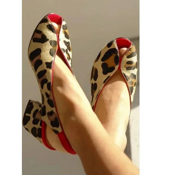 Men Shoes On - Leopardenmuster Peep-Toe Slingback Damensandalen mit Blockabsatz