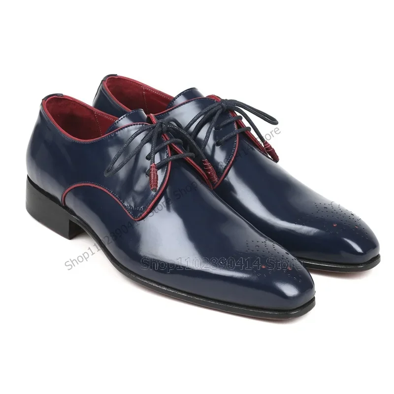 Men'S Shoes Navy Blue - Marineblaue, atmungsaktive Herren-Derby-Schuhe mit Riemen, modische
