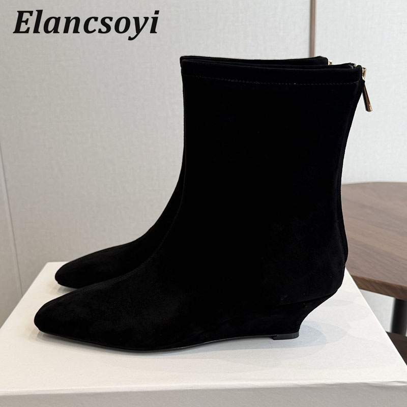 Chelsea Boots Suede - Keilabsatz-Stiefeletten für Damen mit Quadratischer Spitze,