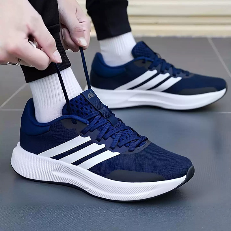 Men'S Shoes Navy Blue - Adidas Marineblaue Drei-Streifen-Laufschuhe aus atmungsaktivem Mesh
