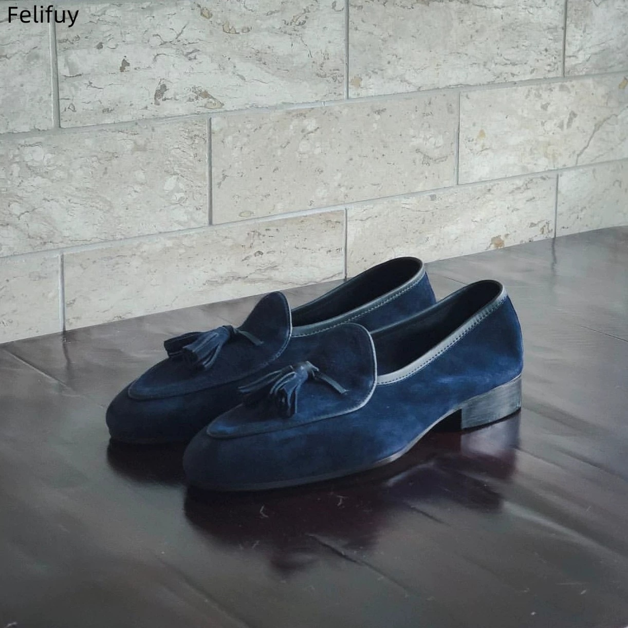 Men'S Shoes Navy Blue - Herren-Loafer mit Quastenverzierung, marineblau, lässige Slipper