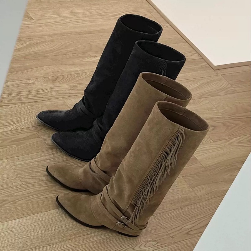 Chelsea Boots Suede - Frauen Kniehohe Stiefel Quaste Design Lange