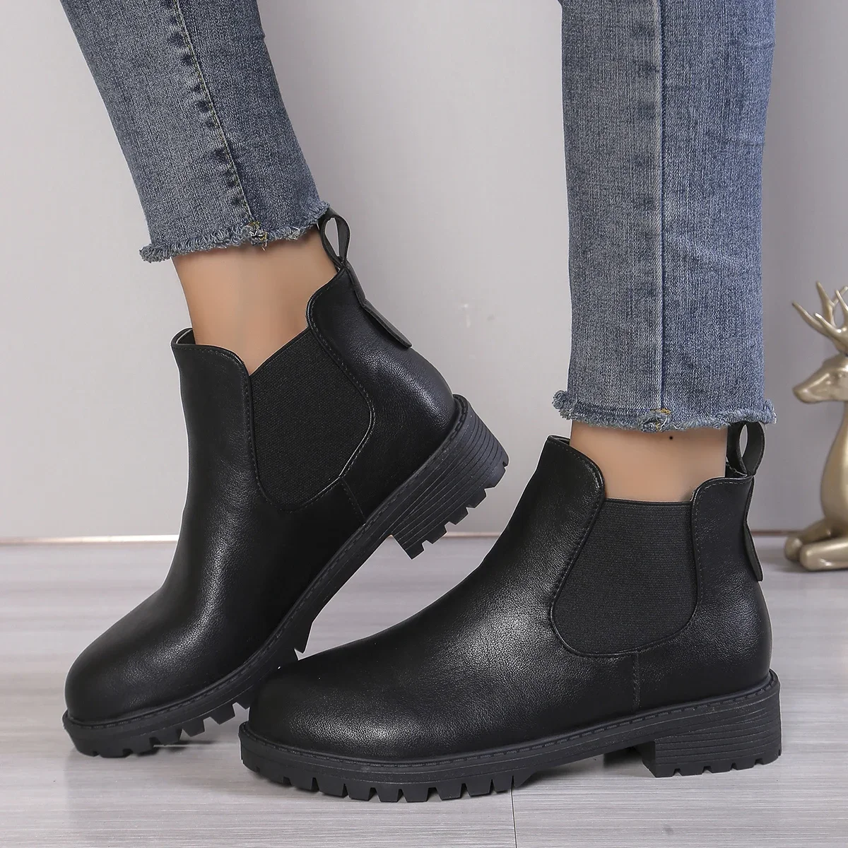 Chelsea Boots Suede - Frauen Casual Chelsea Stiefeletten Runde Kappe