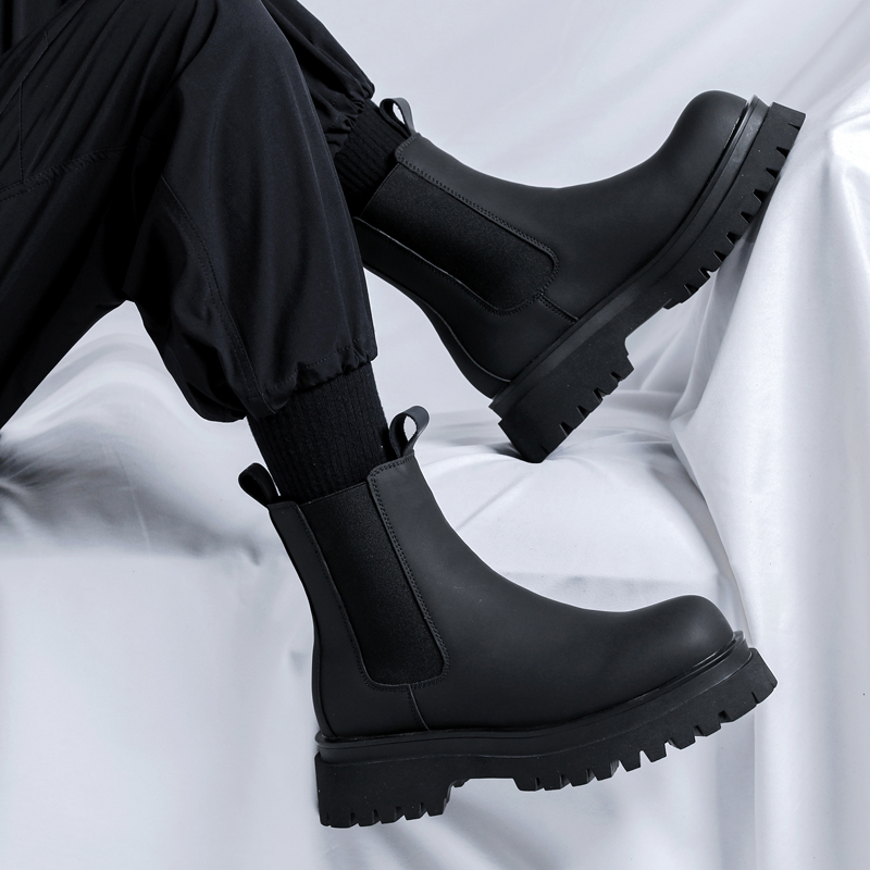 Chelsea Boots Suede - 2026 Plateau Schwarze High-Top Stiefel für