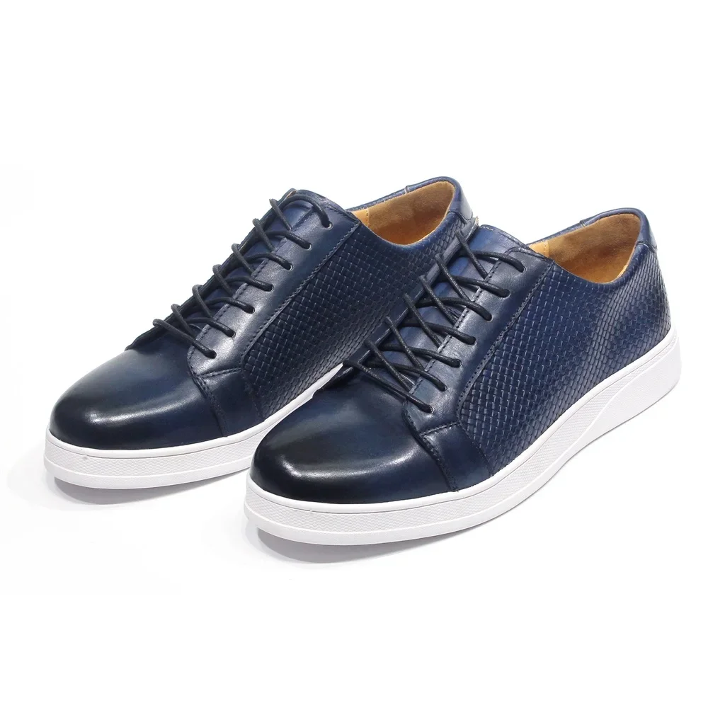 Men'S Shoes Navy Blue - Herren-Freizeitschuhe aus echtem Leder im europäischen