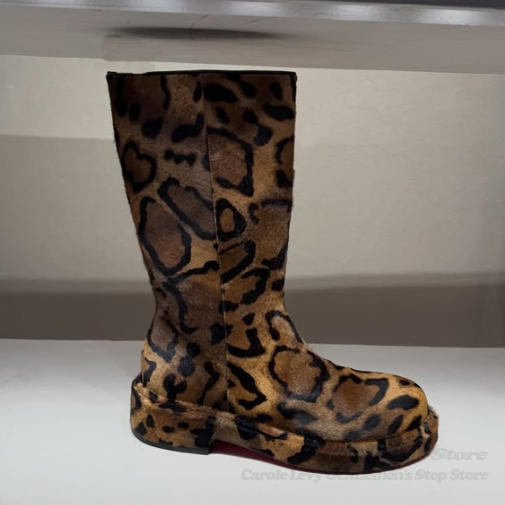 Men Shoes Brands - Braune Wildleder-Leopardenmuster-Stiefel mit mittlerer Wade, 2026,