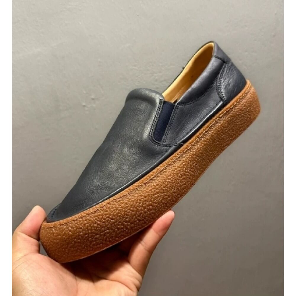 Men'S Shoes Navy Blue - Marineblaue Leder-Loafer mit gummiartiger dicker Sohle,