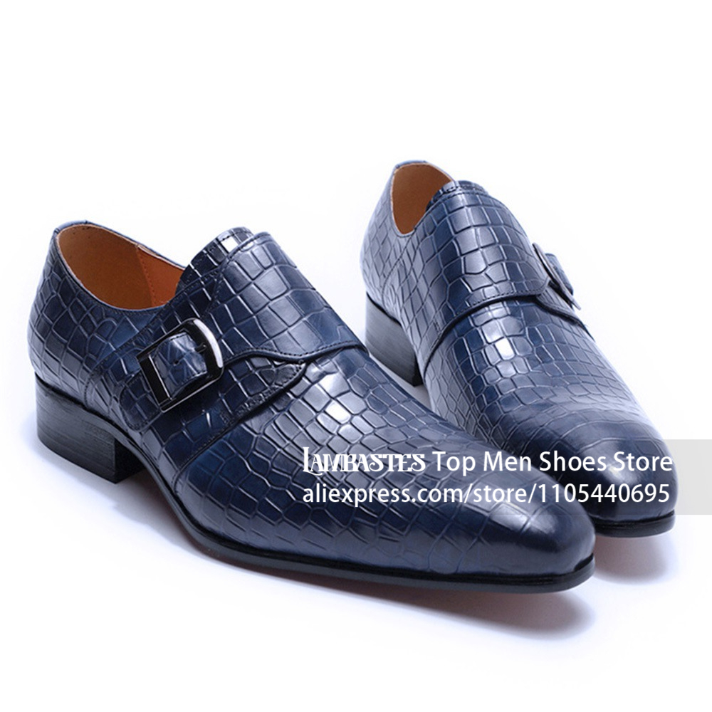Krokodil-Alligator-Geprägte Le – Men'S Shoes Navy Blue Bewertung und Preis